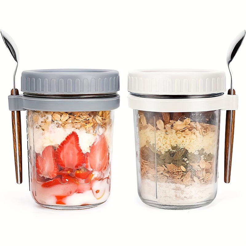 Food Storage Set Glass - 1pc/2pcs Glass Oatmeal Cup, Overnight Oats