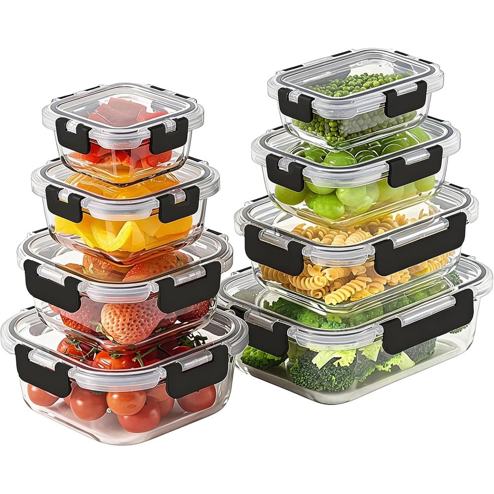 Food Storage Set Glass - 8-Piece Borosilicate Glass Food Storage Set