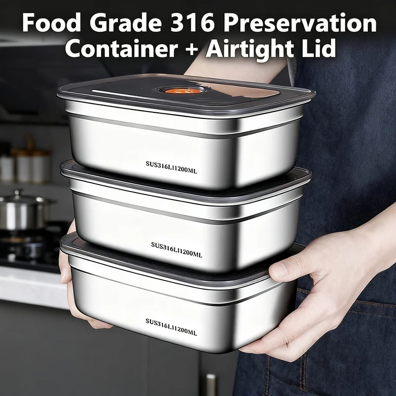 Food Storage Oven Safe - Large Capacity Stainless Steel Leak Proof