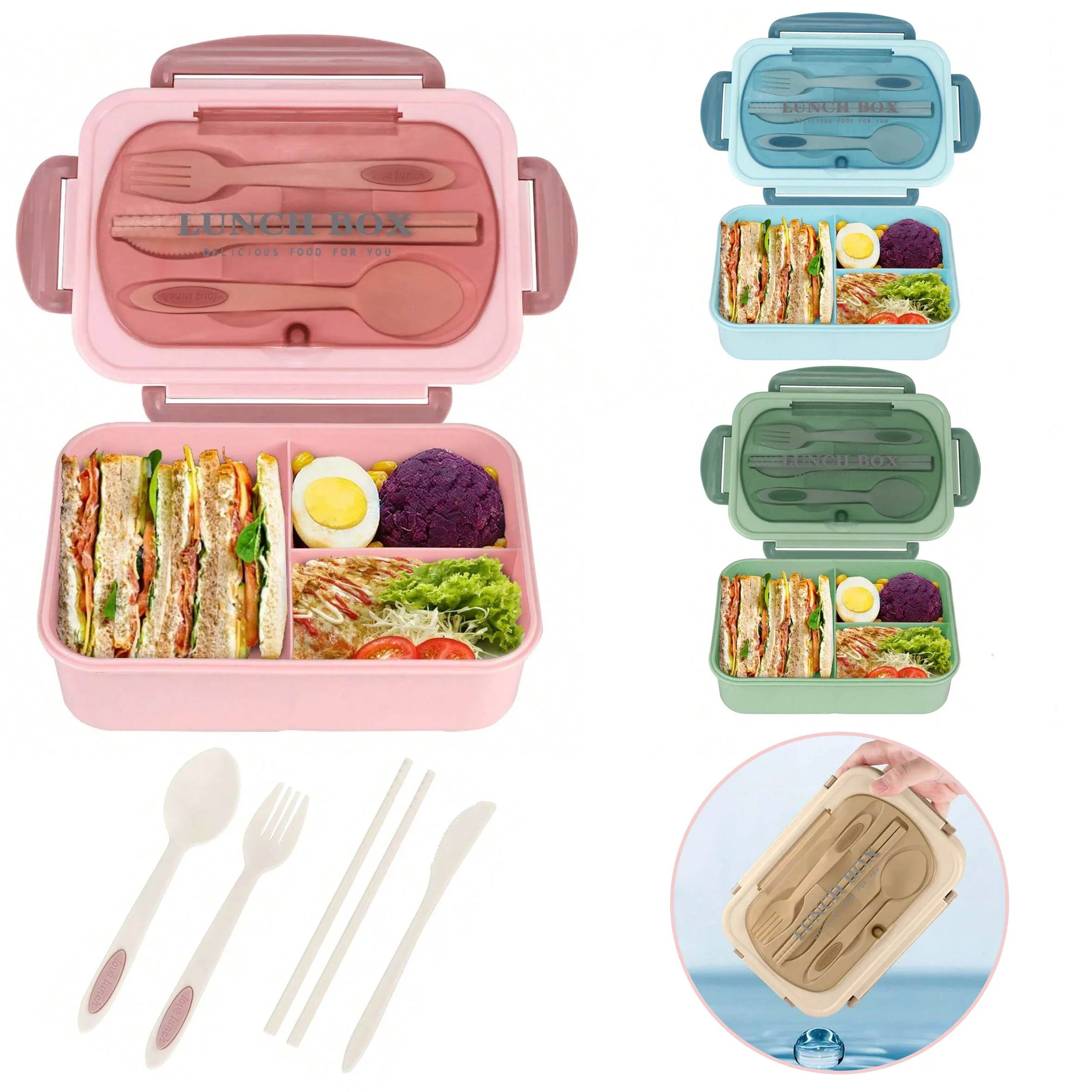 Food Storage Oven Safe - Adult Bento Box with 3 Compartments