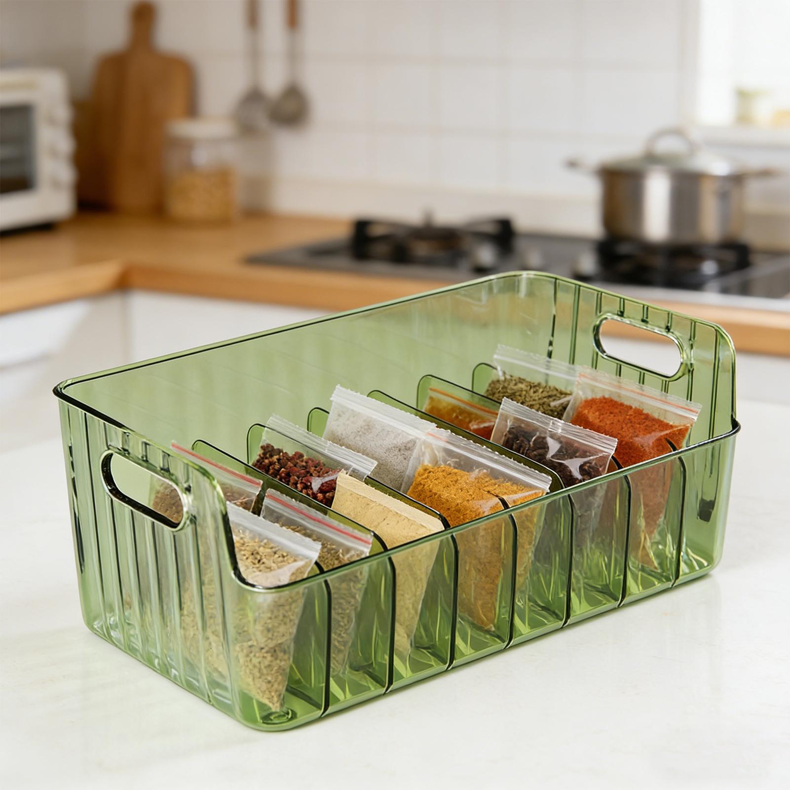 Food Storage In Cabinets - Spices Rack Transparent Divided Cosmetic Food
