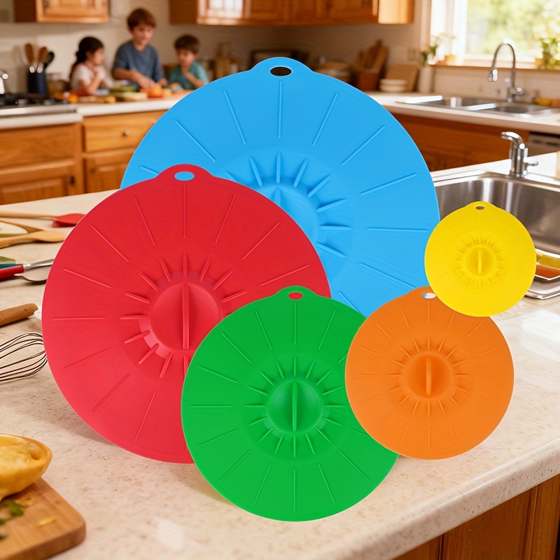 Food Storage Utensils - 5-Piece Silicone Lids, Heat-Resistant Microwave Splash-Proof