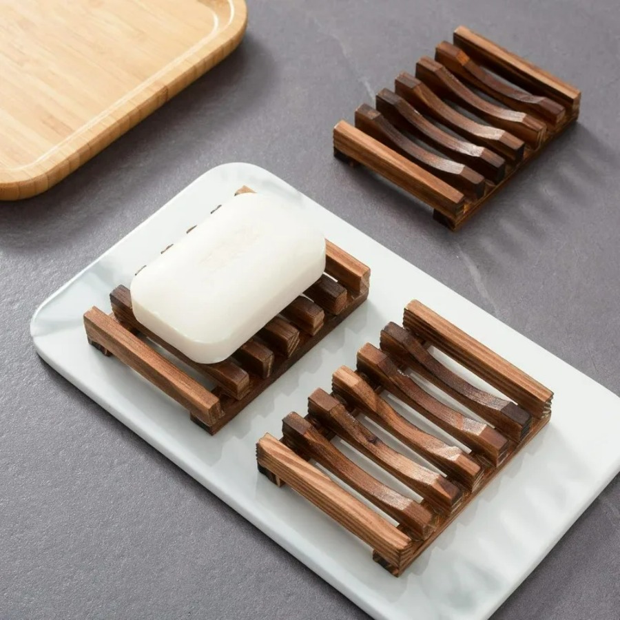 Food Storage Organiser - Wooden Soap Dish for Shower Bathroom,