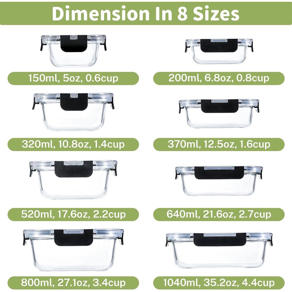 8-Piece Borosilicate Glass Foo - Food Storage Set Glass ulasan dan harga