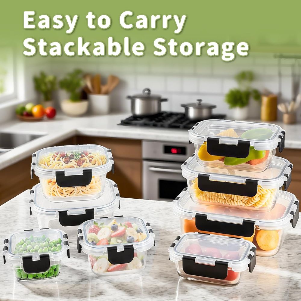 8-Piece Borosilicate Glass Foo - Food Storage Set Glass ulasan dan harga