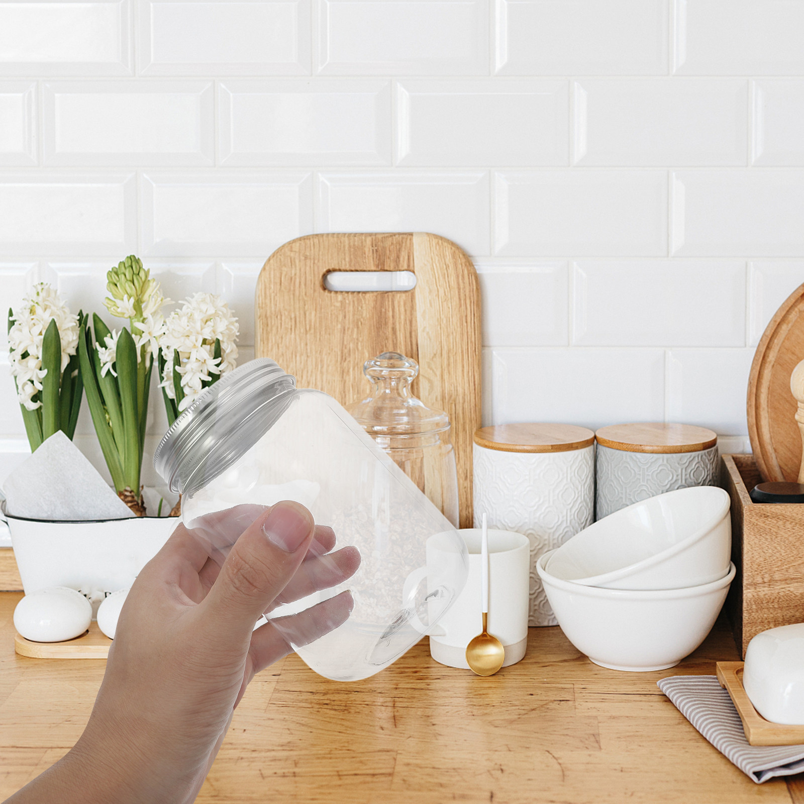 4Pcs Clear Plastic Jars with A - Food Storage Airtight ulasan dan harga