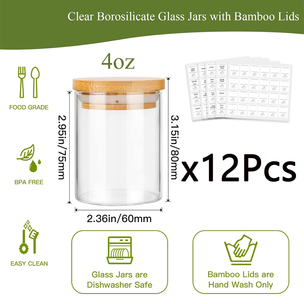4oz Glass Spice Jars with Bamb - Food Storage Drums ulasan dan harga