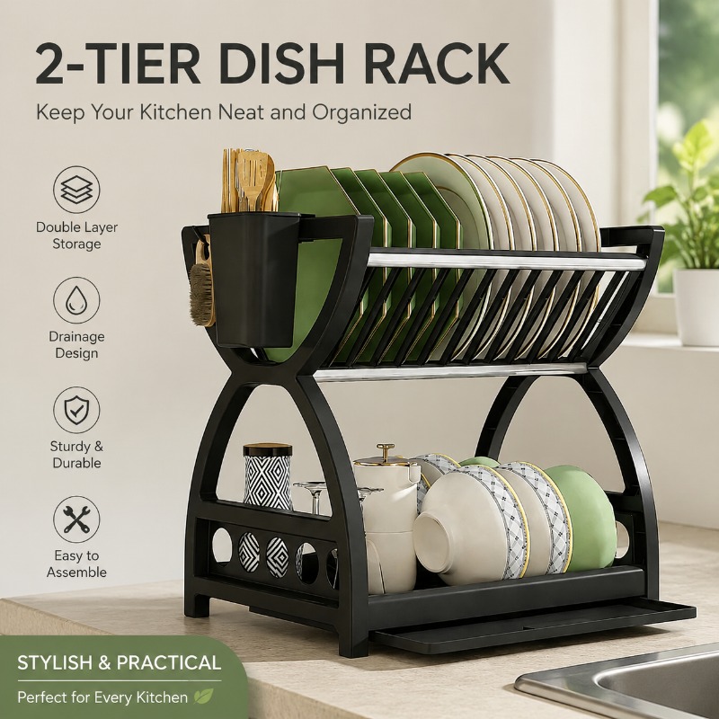 2 Tier Dish Drying Rack Kitche - Food Storage Organiser ulasan dan harga