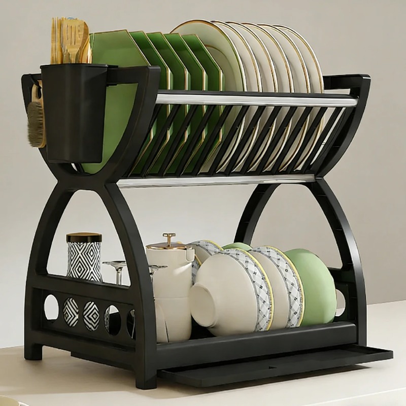 2 Tier Dish Drying Rack Kitche - Food Storage Organiser ulasan dan harga