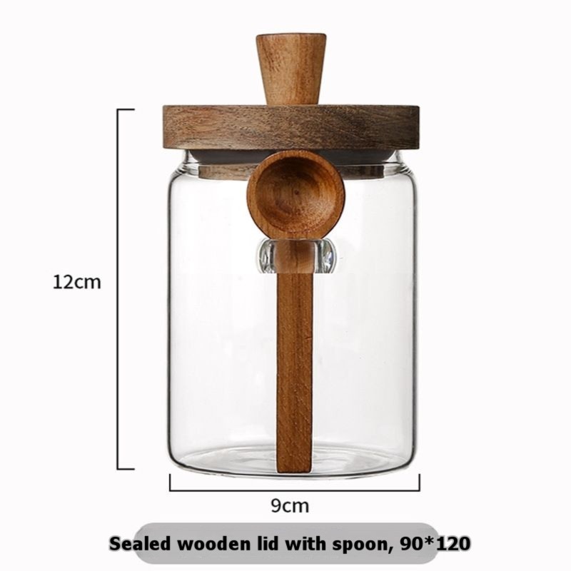 ABJI-Glass Jar With Wooden Lid - Food Storage Set Glass ulasan dan harga