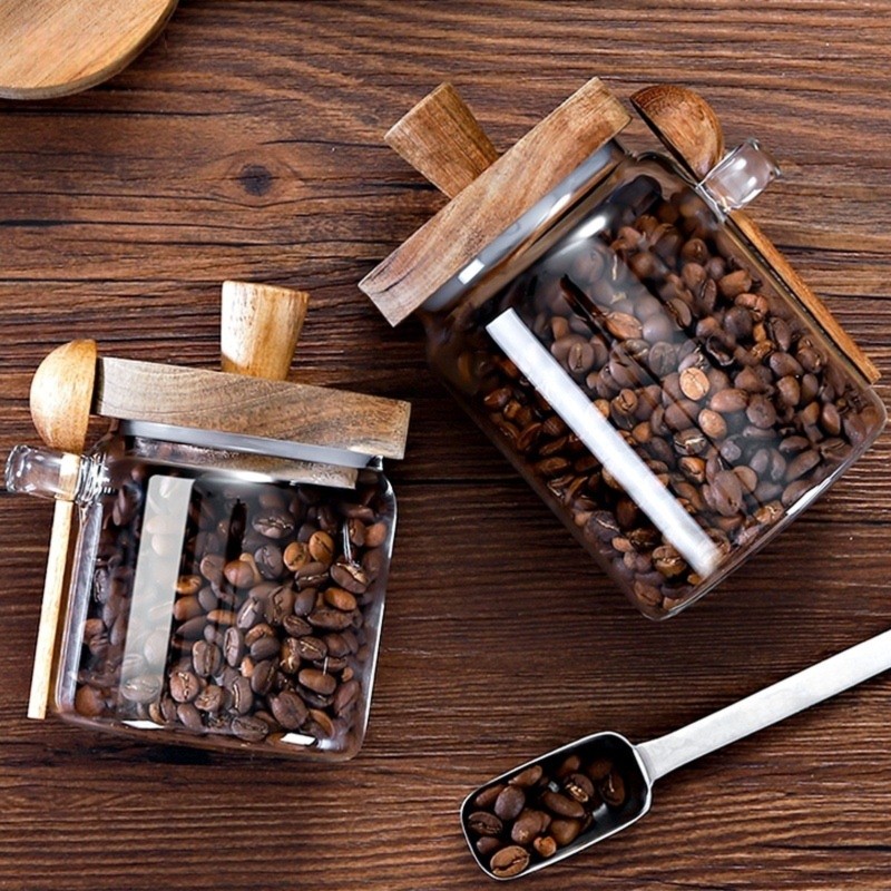 ABJI-Glass Jar With Wooden Lid - Food Storage Set Glass ulasan dan harga