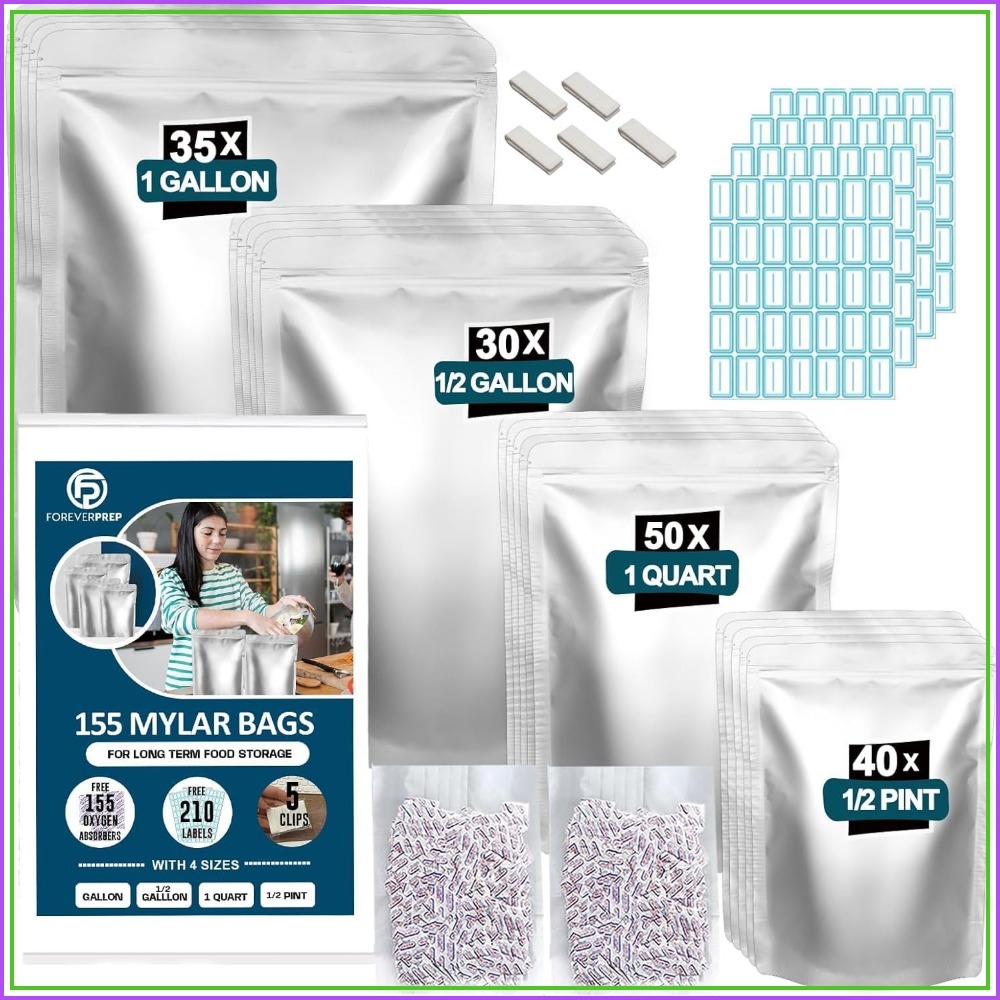 155 Mylar Bags with 155 Oxygen - Food Storage Long Term ulasan dan harga