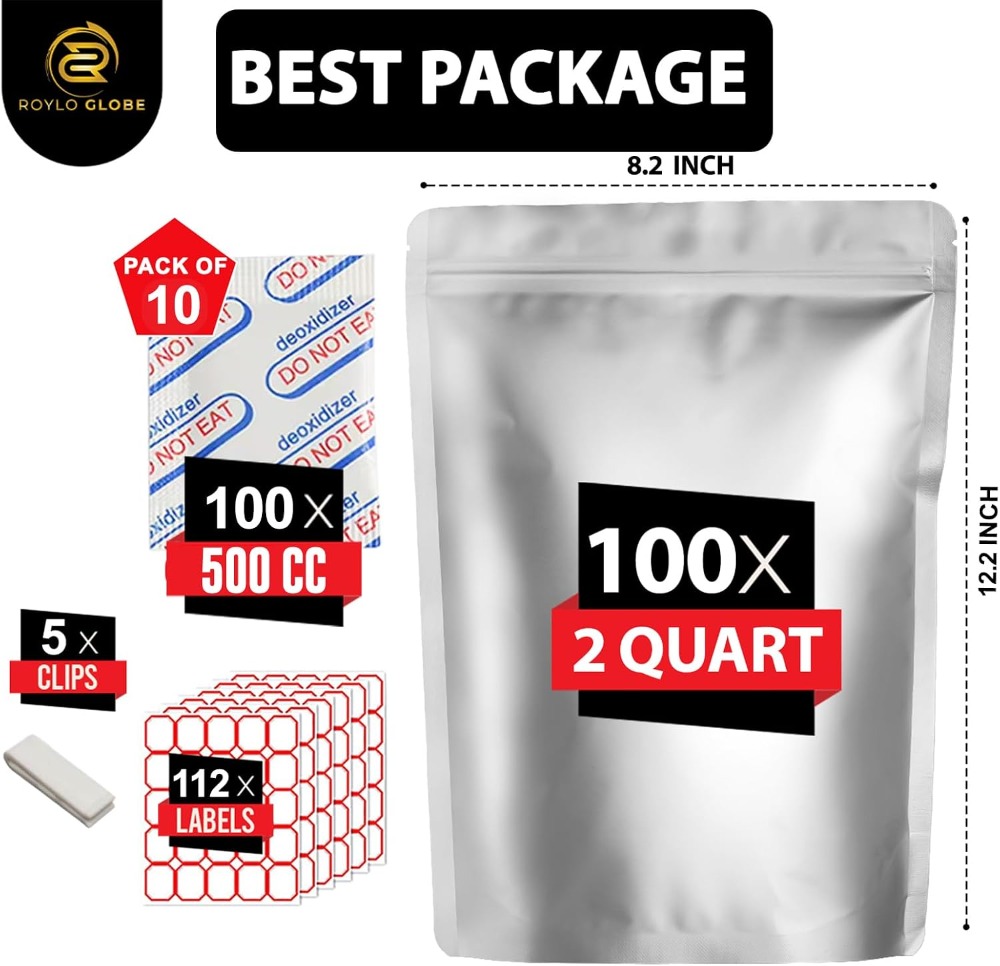 100pcs 2 Quart Mylar Bags with - Food Storage Long Term ulasan dan harga