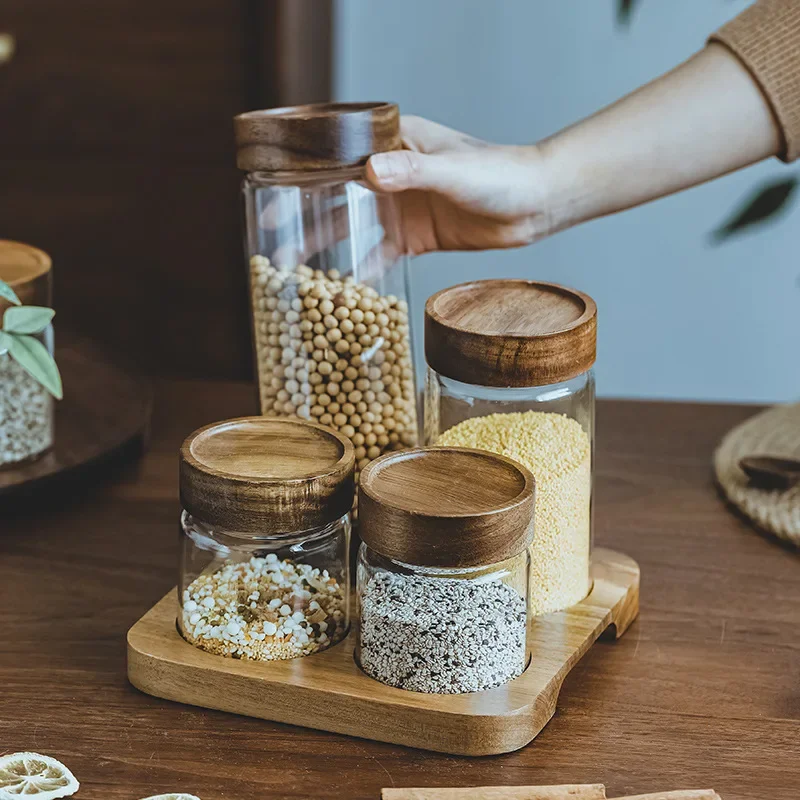 Wood Lid Orgnizer Glass Airtig - Food Storage Set Glass ulasan dan harga