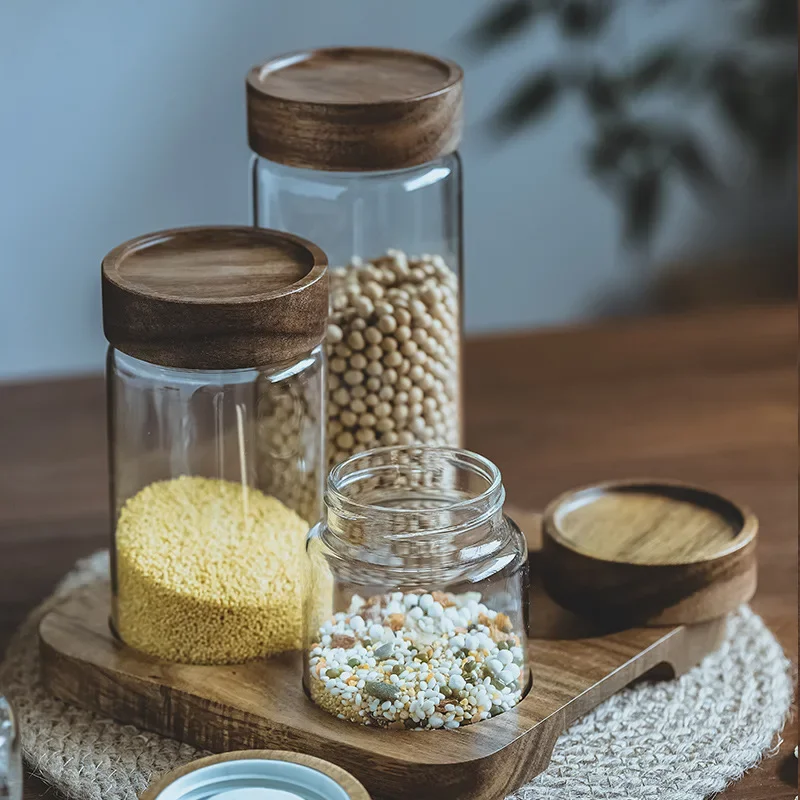 Wood Lid Orgnizer Glass Airtig - Food Storage Set Glass ulasan dan harga