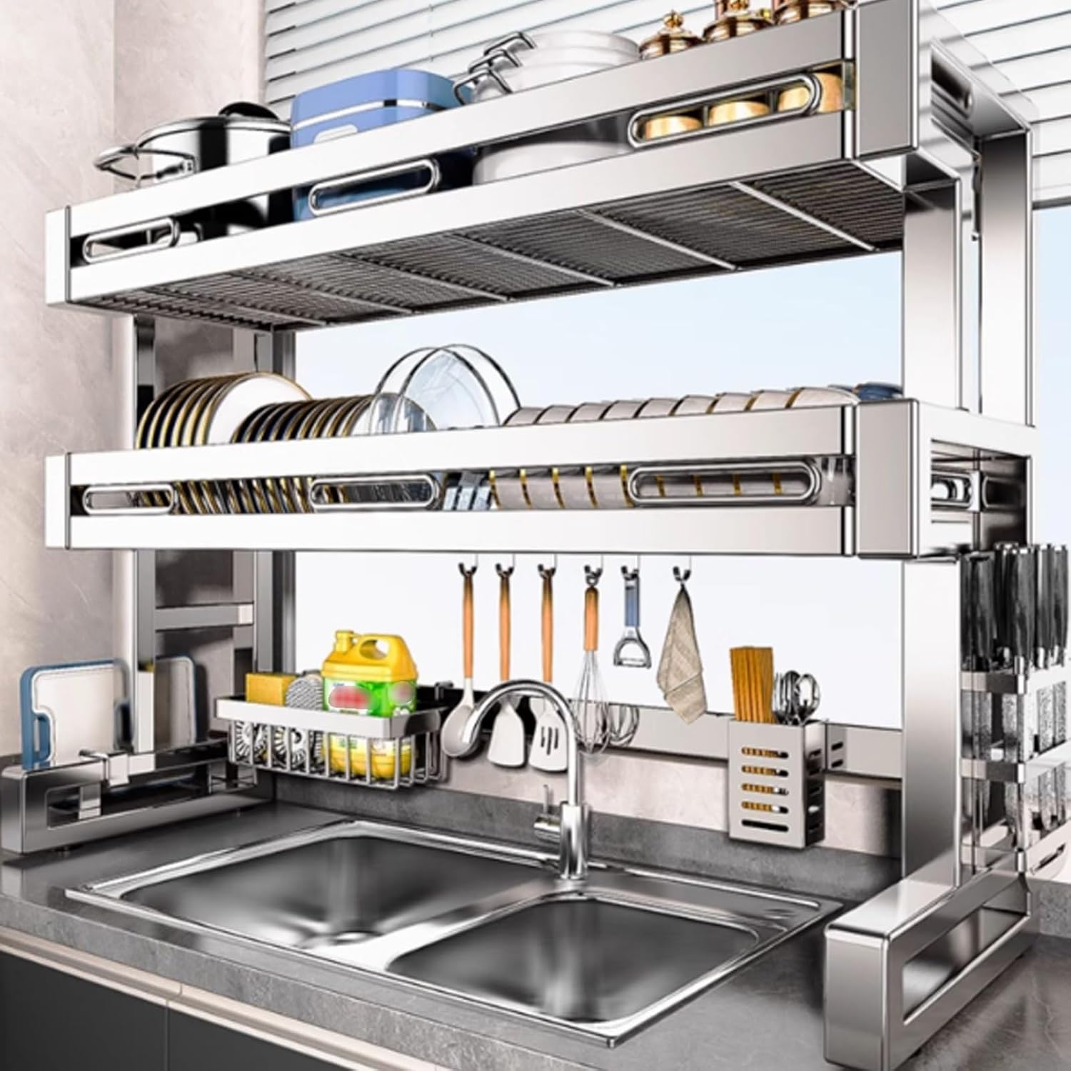 2-Tier Over The Sink Dish Drai - Food Storage Organiser ulasan dan harga