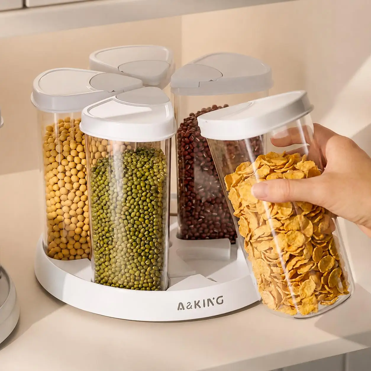 360 Rotating Rice Dispenser Ai - Food Storage Airtight ulasan dan harga