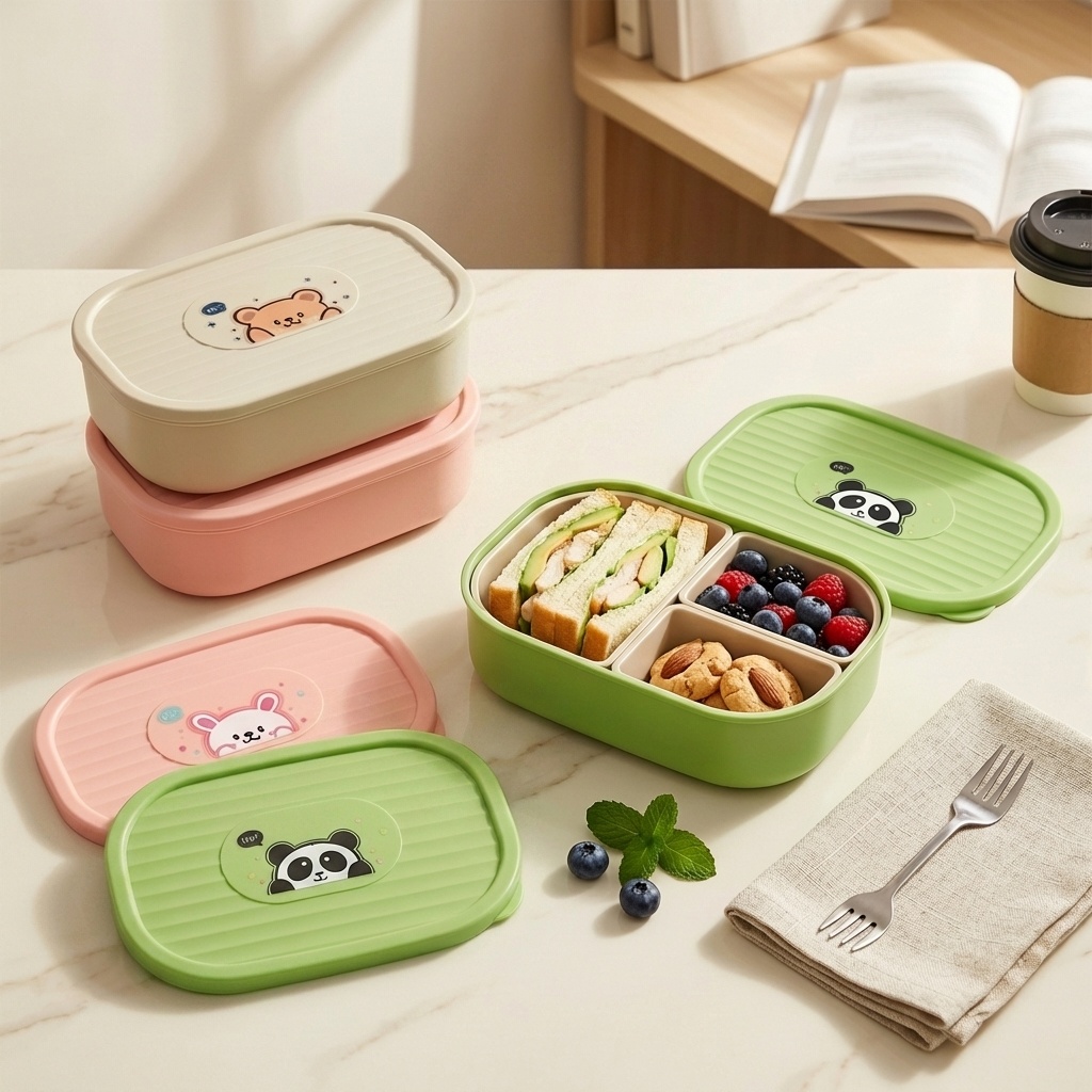 Cute Plastic Divided Lunch Box - Food Storage Oven Safe ulasan dan harga