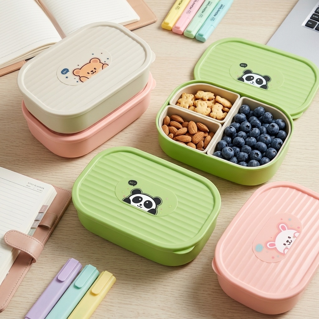 Cute Plastic Divided Lunch Box - Food Storage Oven Safe ulasan dan harga