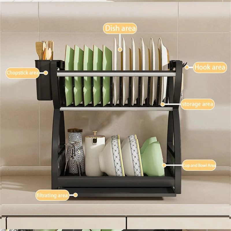 2 Tier Dish Drying Rack Kitche - Food Storage Organiser ulasan dan harga